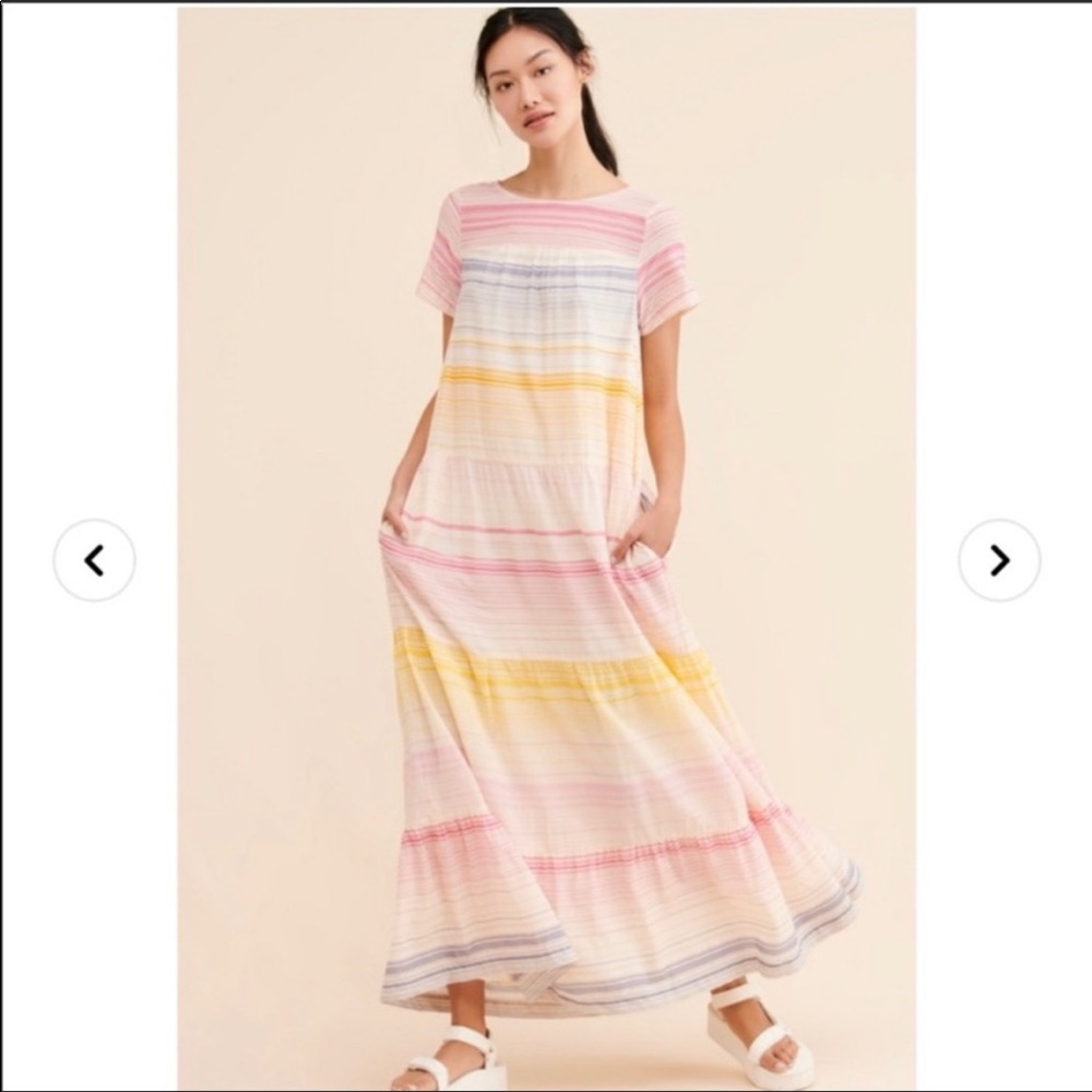 Anthropologie rainbow striped maxi dress with pockets